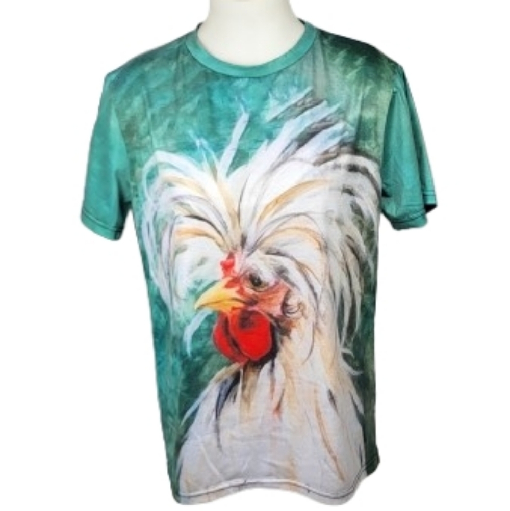 Green Rooster Graphic Tee with Bold Rooster Print Sz Small